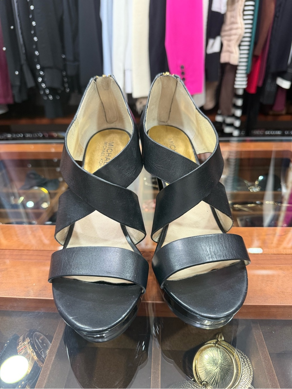 Michael Kors Black Leather Crisscross Platform Heels